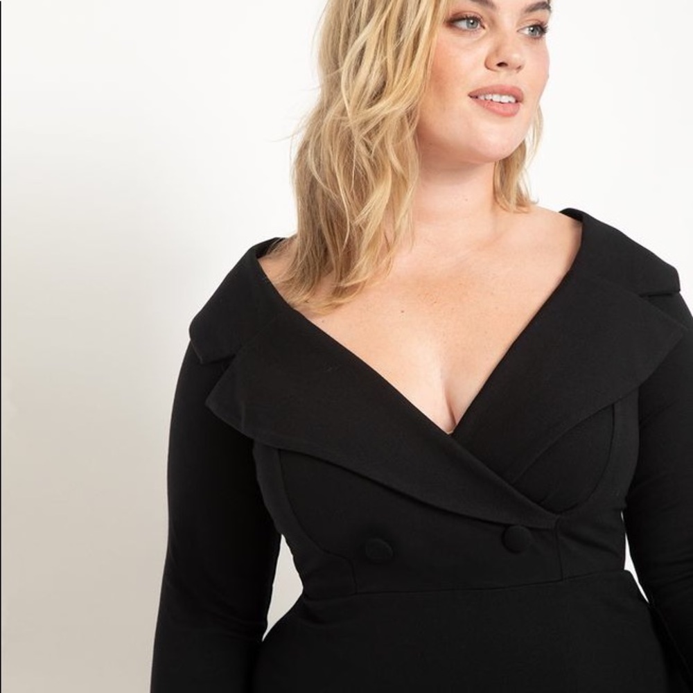ELOQUII Portrait Neckline Collared Dress - BLACK